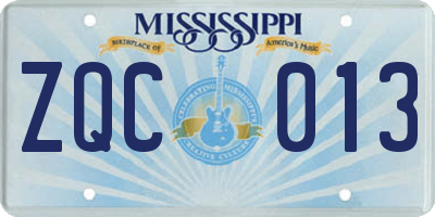 MS license plate ZQC013