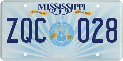 MS license plate ZQC028