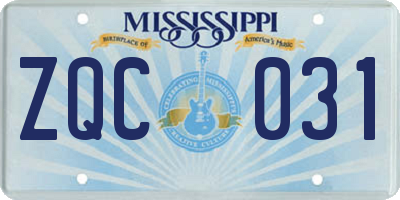 MS license plate ZQC031