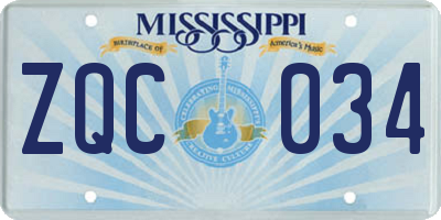 MS license plate ZQC034