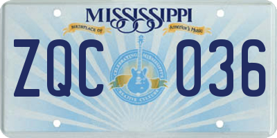 MS license plate ZQC036