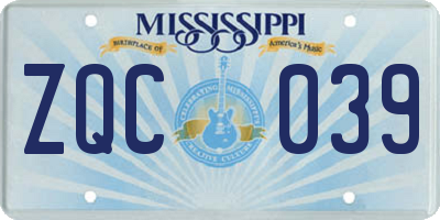 MS license plate ZQC039