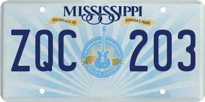 MS license plate ZQC203
