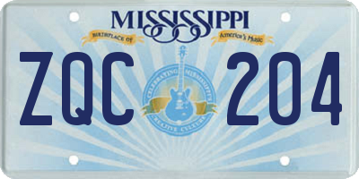 MS license plate ZQC204