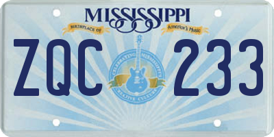 MS license plate ZQC233
