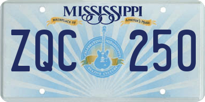 MS license plate ZQC250