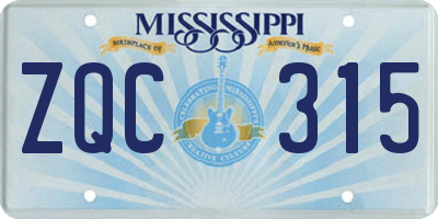MS license plate ZQC315