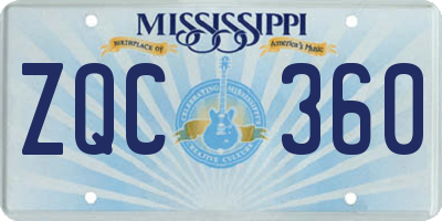 MS license plate ZQC360