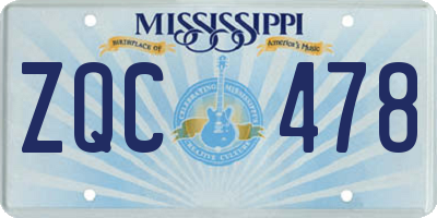 MS license plate ZQC478
