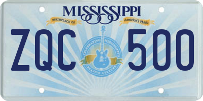 MS license plate ZQC500