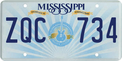 MS license plate ZQC734