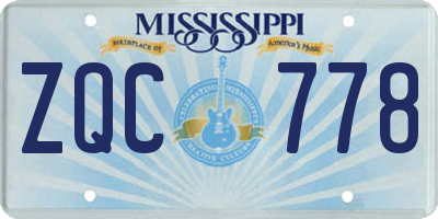 MS license plate ZQC778