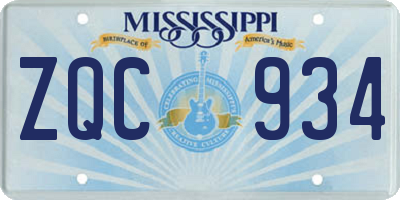 MS license plate ZQC934