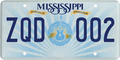 MS license plate ZQD002