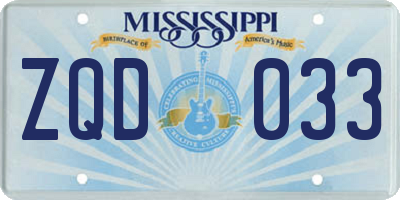 MS license plate ZQD033