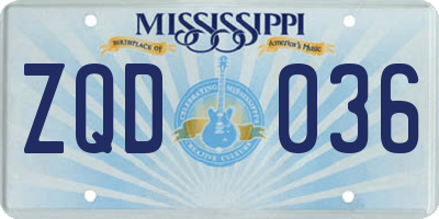 MS license plate ZQD036