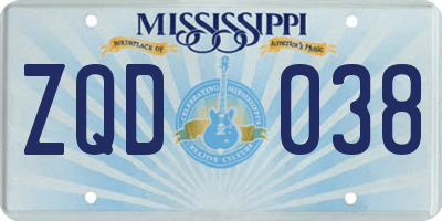 MS license plate ZQD038