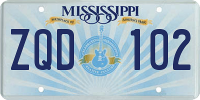 MS license plate ZQD102