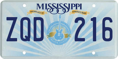 MS license plate ZQD216