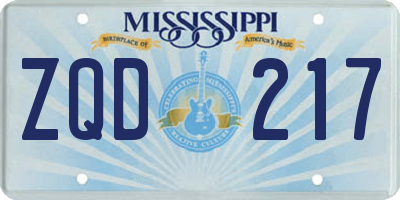 MS license plate ZQD217