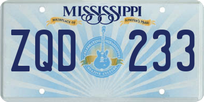 MS license plate ZQD233