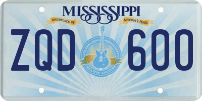 MS license plate ZQD600