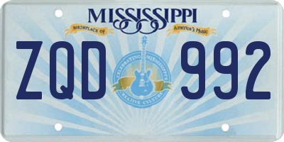 MS license plate ZQD992