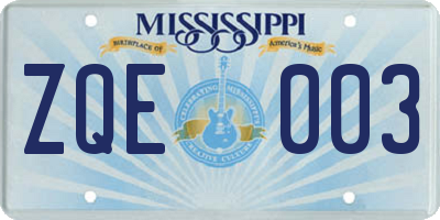 MS license plate ZQE003