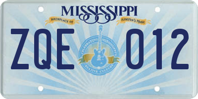 MS license plate ZQE012