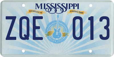 MS license plate ZQE013