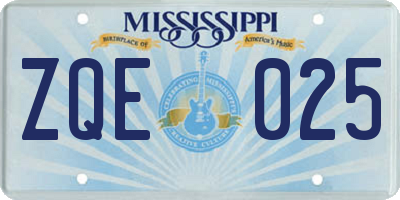 MS license plate ZQE025