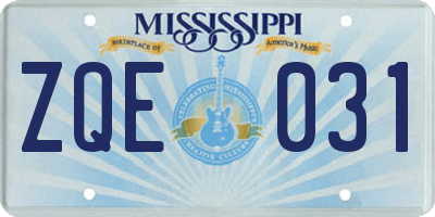 MS license plate ZQE031