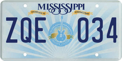 MS license plate ZQE034