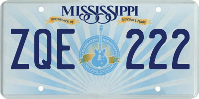 MS license plate ZQE222