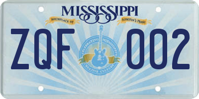 MS license plate ZQF002