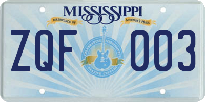 MS license plate ZQF003