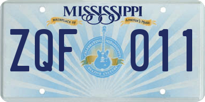 MS license plate ZQF011
