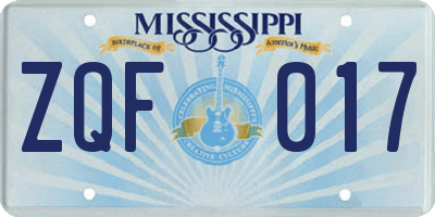 MS license plate ZQF017