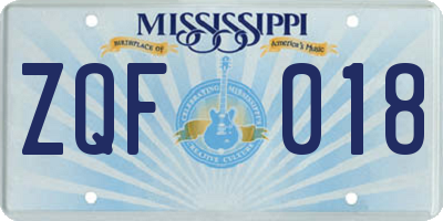 MS license plate ZQF018