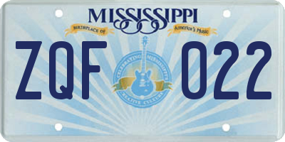 MS license plate ZQF022