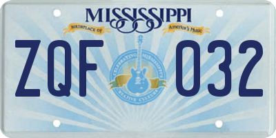 MS license plate ZQF032