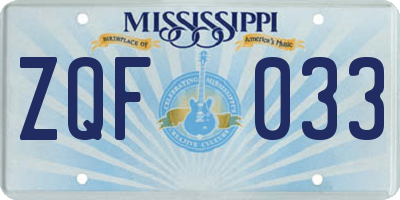 MS license plate ZQF033