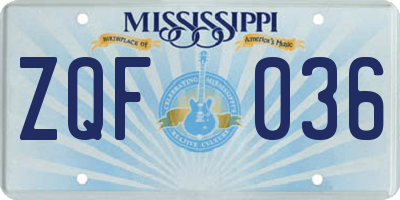 MS license plate ZQF036
