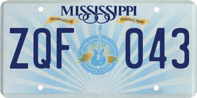 MS license plate ZQF043
