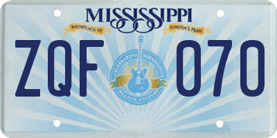 MS license plate ZQF070