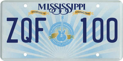 MS license plate ZQF100