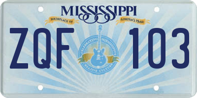 MS license plate ZQF103