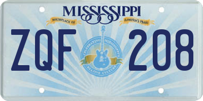 MS license plate ZQF208