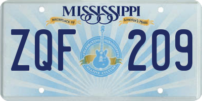 MS license plate ZQF209
