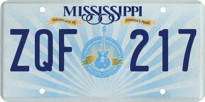 MS license plate ZQF217